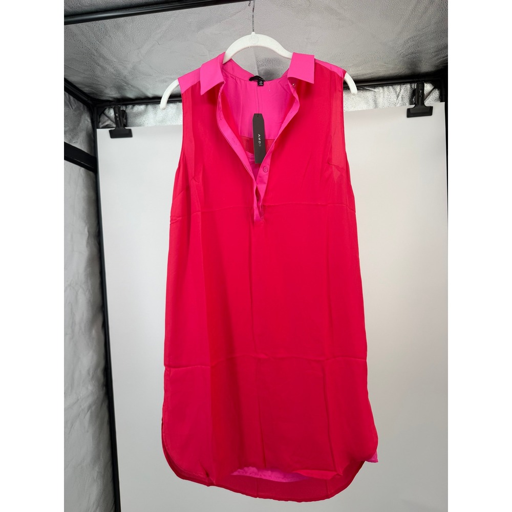 ANDB Sheer Fuschia Collared Shirtdress